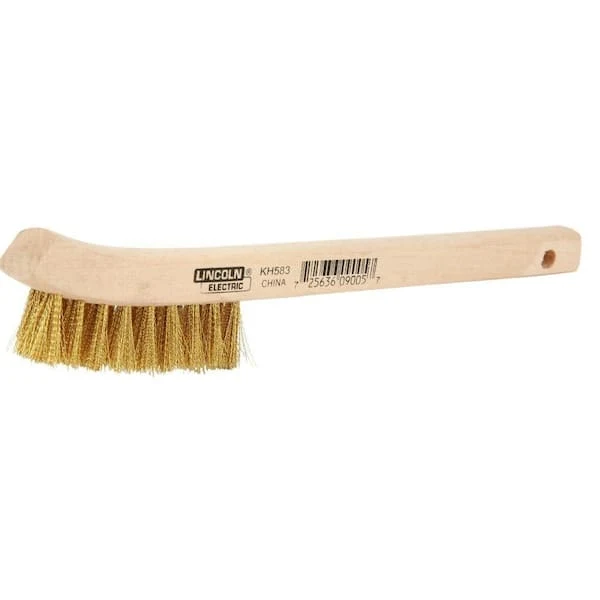 Lincoln Electric 9 in. Long Wooden Handled Brass Welding Wire Brush (.4 in. x 2.6 in. Bristle Area 2 x 9 Row) for Cleaning Aluminum