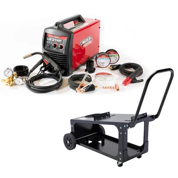 Lincoln Electric 140 Amp LE31MP Multi-Process Stick/MIG/TIG Welder Kit with Magnum Pro 100L Gun, Flux-Cored Wire, 120V and Welding Cart - K5365-34