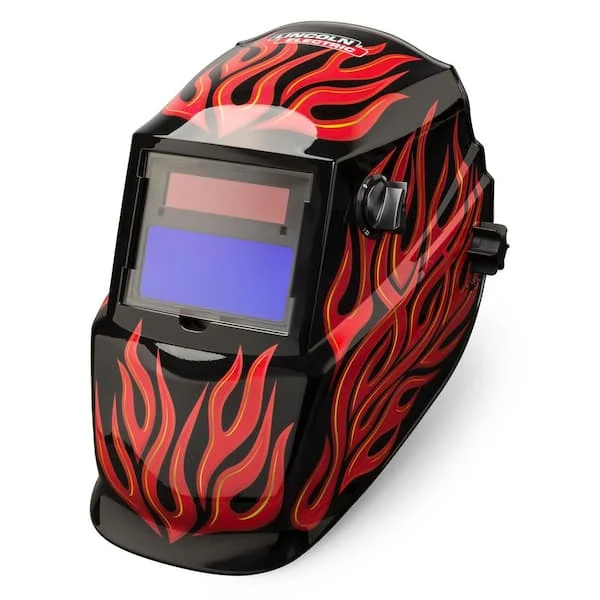 Lincoln Electric Auto-Darkening Welding Helmet with Variable Shade Lens No: 9-13 (1.73 x 3.82 in. Viewing Area), Red Steel Design