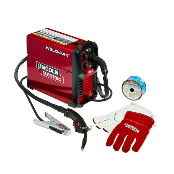 Lincoln Electric WELD-PAK 90i FC Flux-Cored Wire Feeder Welder (No Gas) Kit with Large Metal Working Gloves, 0.035 Flux Core Wire