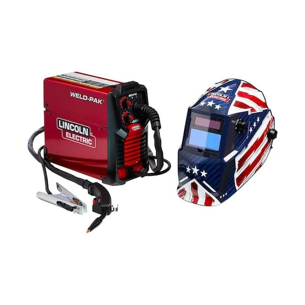 Lincoln Electric WELD-PAK 90i FC Flux-Cored Wire Feeder Welder (No Gas) Kit with Auto-Darkening Helmet Variable Shade 9-13, Patriot