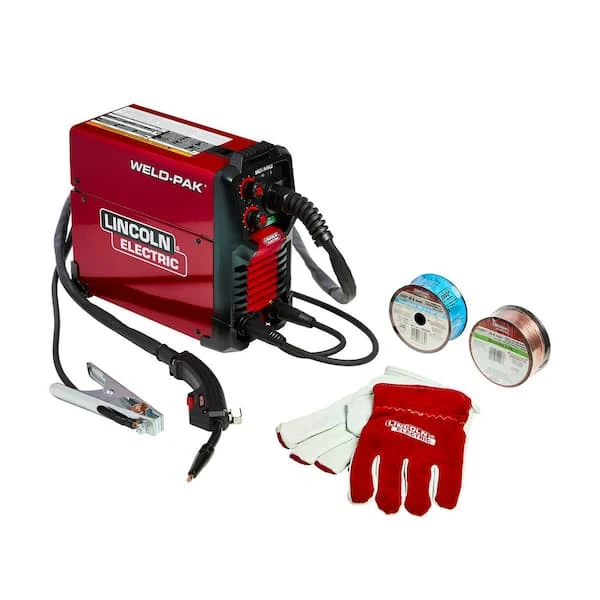 Lincoln Electric WELD-PAK 90i MIG/Flux-Cored Wire Feeder Welder with Gas Regulator Kit, Large Metal Working Gloves, 0.035 Flux Core Wire