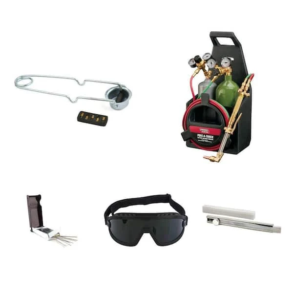 Lincoln Electric Oxygen-Acetylene Torch Tip Cleaner Kit, Soap Stone Holder, Brazing Goggles, Port-A-Torch Kit and Flint Striker Combo