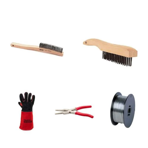 Lincoln Electric Premium Leather Welding Gloves, .035 in. NR211-MP Wire, Brushes & MIG Pliers Combo