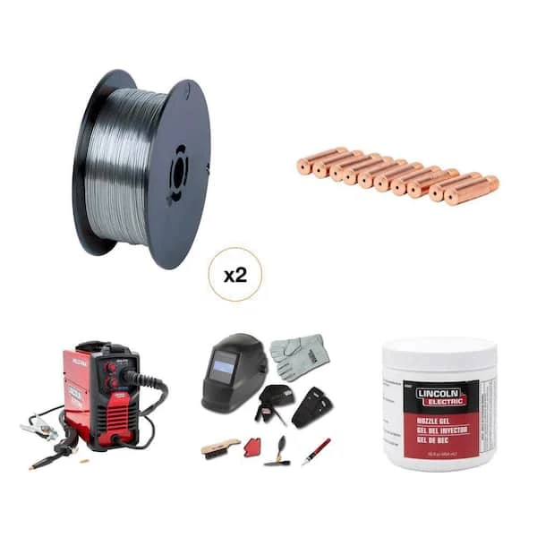 Lincoln Electric WELD-PAK 90i Welder, .035 in Contact Tips, Nozzle Gel, NR211 Wire, Auto-Darkening Helmet Kit Combo (1 lb Spool, 10-Pack)