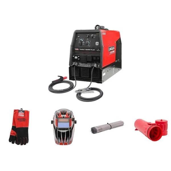Lincoln Electric Eagle 10000 Plus Gas Welder with Auto Darkening Helmet Leather Gloves 1/8 in. Electrodes and 14 in. Case 5 Piece