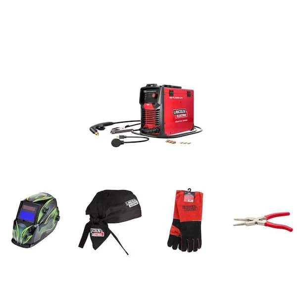 Lincoln Electric Weld-Pak 45i Plasma Cutter, Auto-Darkening Helmet, Leather Gloves, Pliers and 6 in. Doo Rag Welding Kit (5-Piece)