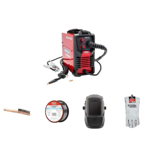 Lincoln Electric WELD-PAK 90i FC Welder with 14 in. Brush, No. 10 Helmet, .035 in. Flux-Core Wire, and Leather Gloves Combo (5-Piece)